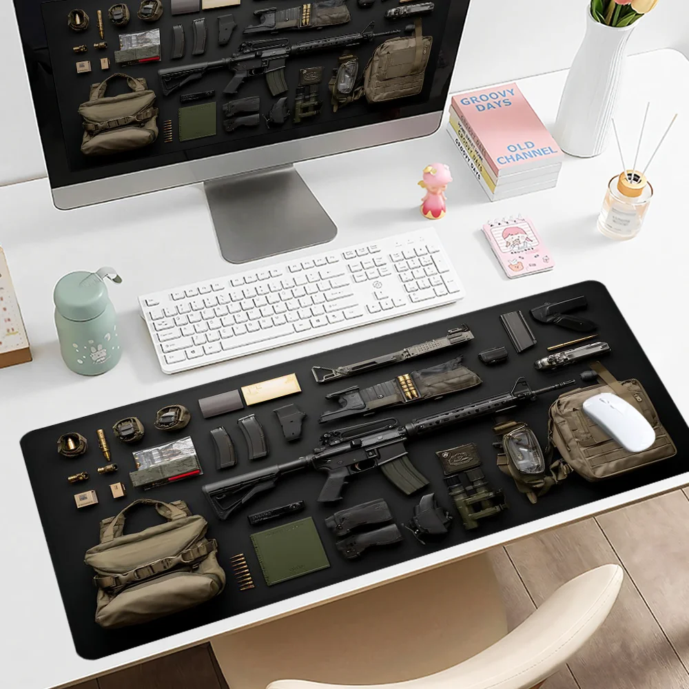 

Tactical Gun Mouse Pad Large Game Desk Accessories Desk Pad Rubber Base with Stitched Edge Mousepad Non-Slip Deskpad for Friend