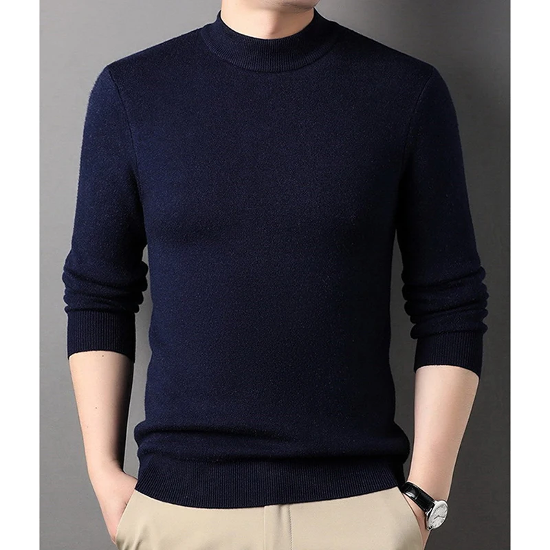 Men's Clothing Cashmere Sweater Half High Collar Autumn Spring Male Pullover Knitted Warm Korean Popular Clothes Tops