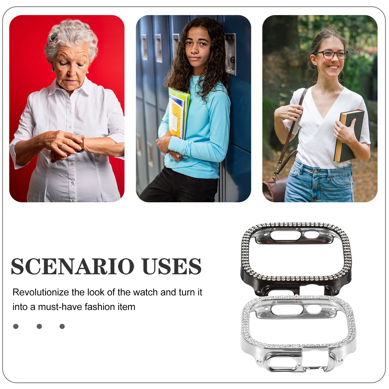 

2pcs Protector Case With Diamonds Compatible For Apple Watch 8 Lightweight Durable Full Protection Anti-Scratch Daily Use