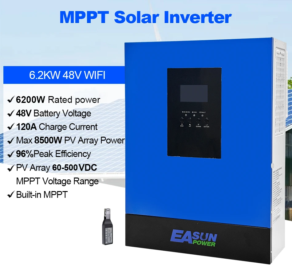 EASUN 6,2KW Hybrid-Solarwechselrichter Reine Sinuswelle 230Vac Netzunabhängig MPPT Photovoltaik-Solarwechselrichter 100A Solarladegerät PV 8500W 500VDC – Detail 1