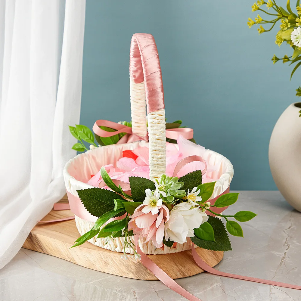 

DIY свадебная ручная цветочная корзина для девочек, весенняя прогулочная корзина с фруктами, свадебные принадлежности, тканая маленькая имитационная цветочная корзина