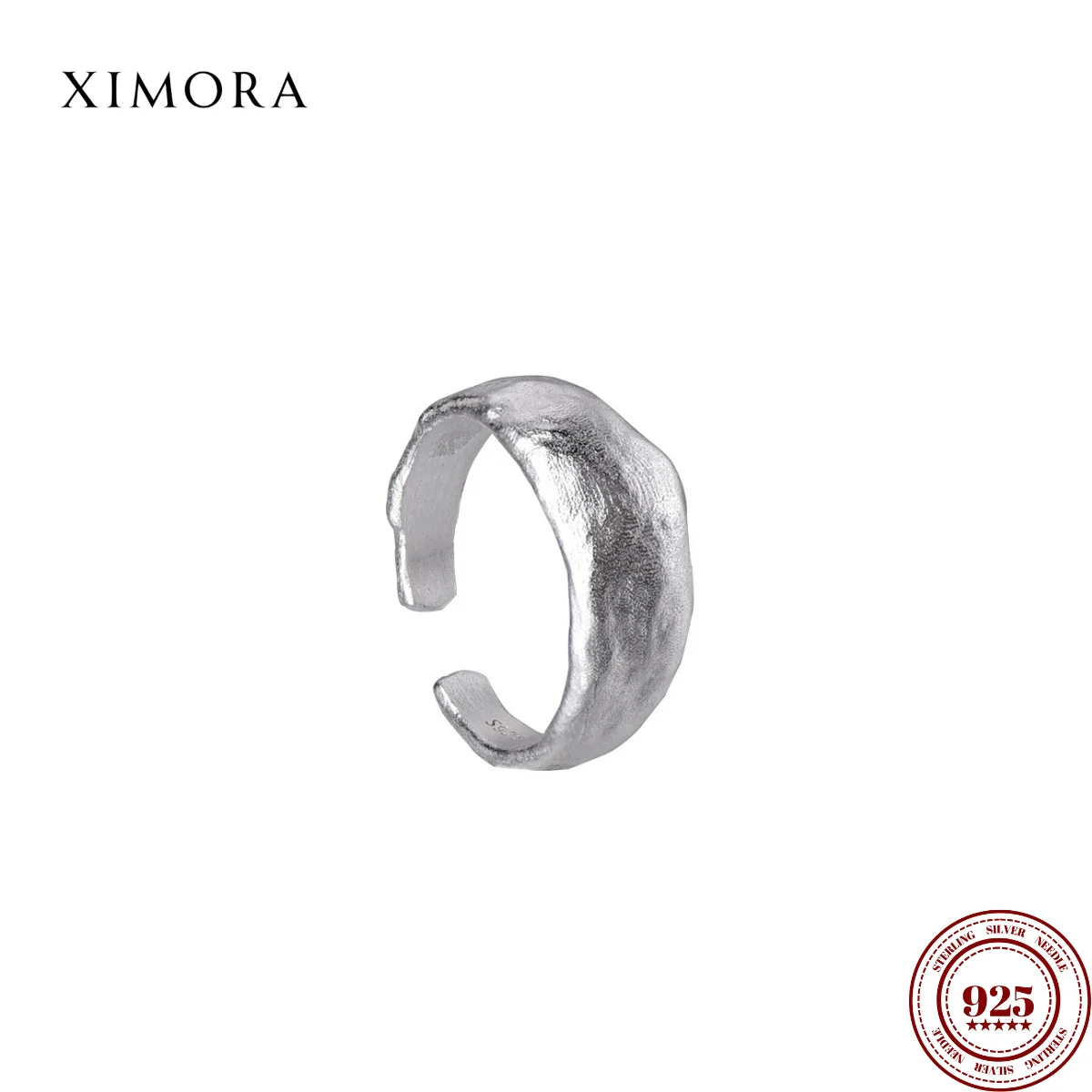 

XIMORA S925 Sterling Silver Minimalist Matte Finish Ring WomenOpen-Style Niche Irregular Textured BandCool Minimalist Aesthetic
