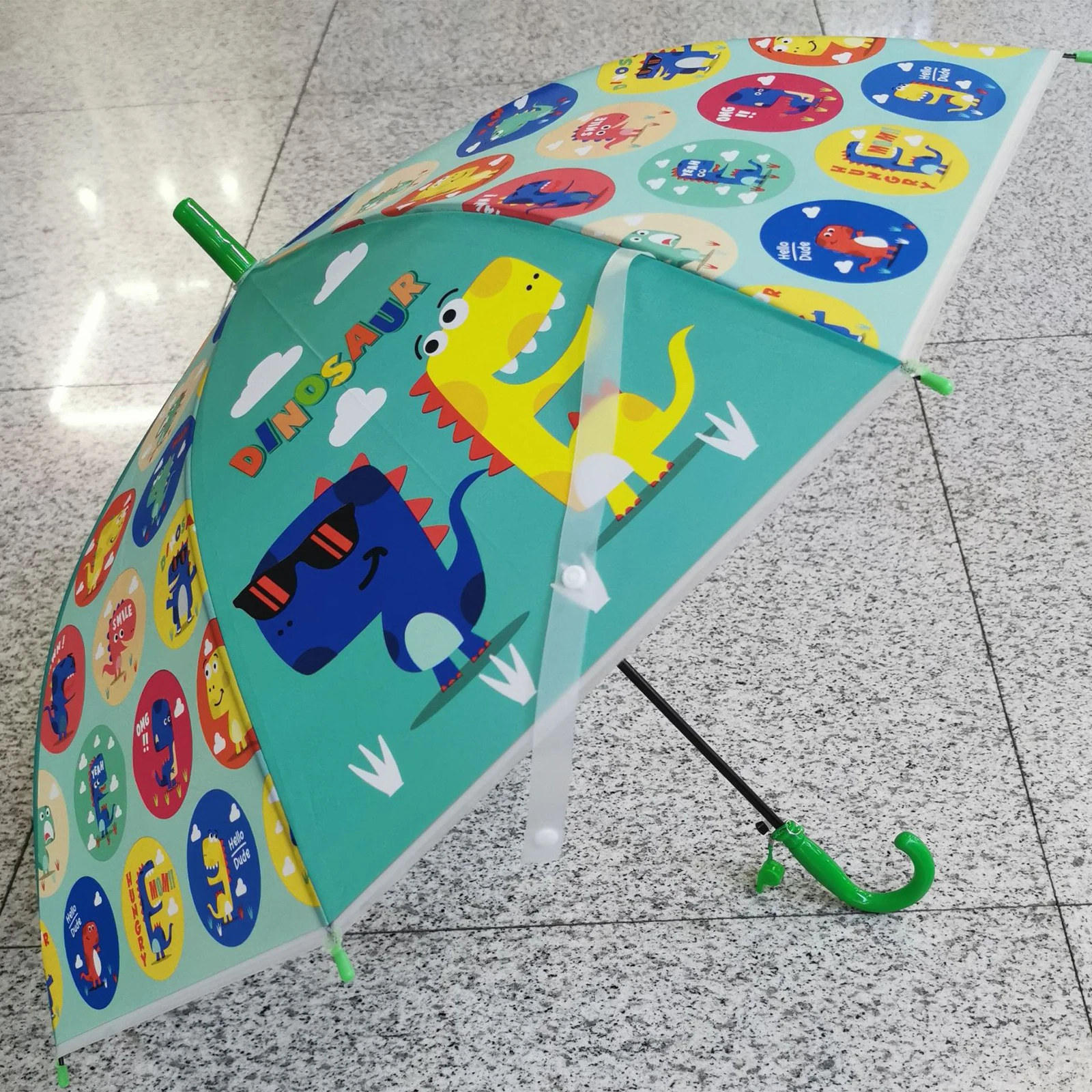 Kids Umbrella Cartoon Dinosaur Pattern Strong Lightweight Straight Umbrella Long Handle Umbrella Straight Umbrella Windproof