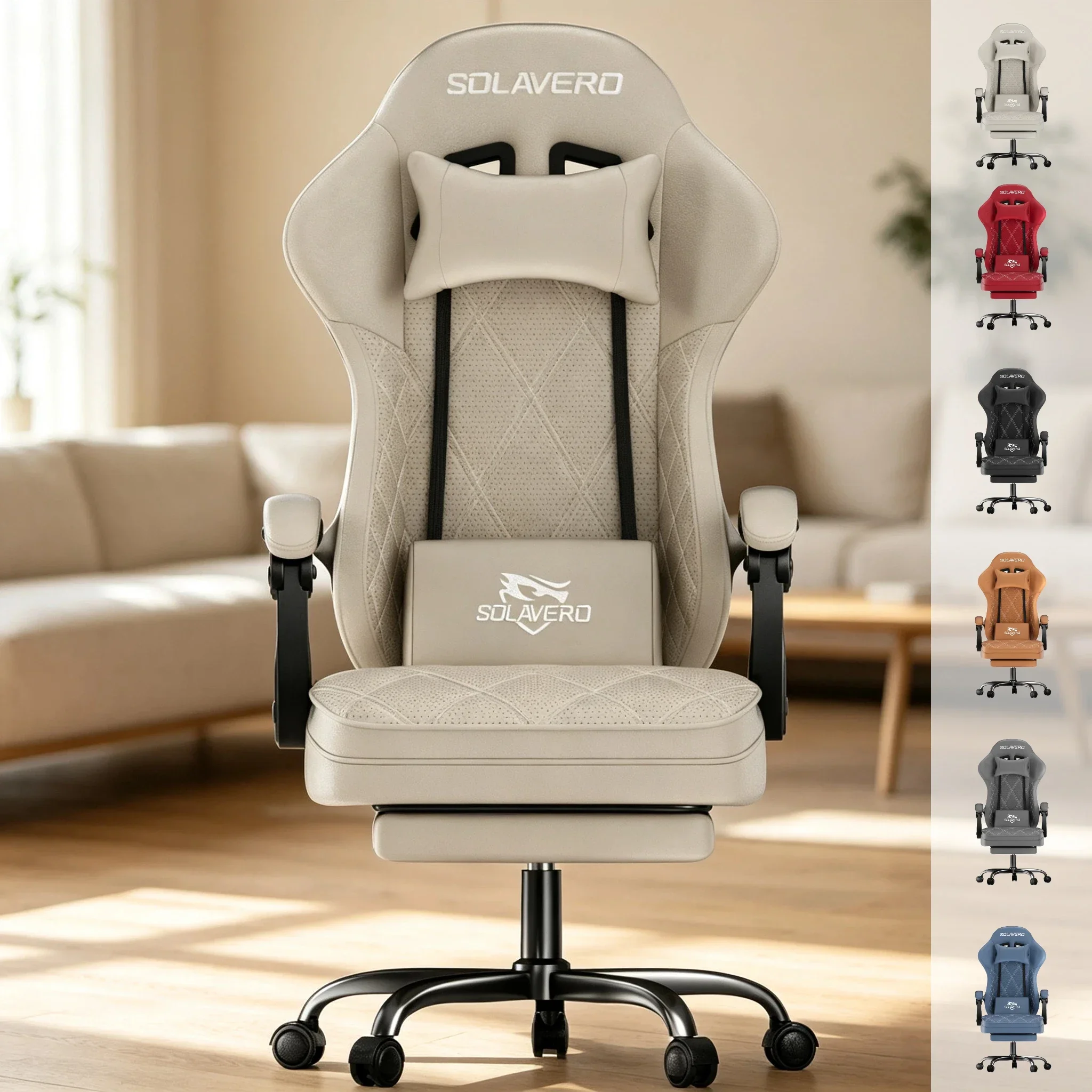 Massage Gaming Chair, Office Chair with Comfortable Velour Upholstery, Height-adjustable Gaming Chair, Ergonomically Designed, Featuring A 360° Swivel Seat & Headrest