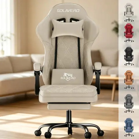 Massage Gaming Chair, Office Chair with Comfortable Velour Upholstery, Height-adjustable Gaming Chair, Ergonomically Designed, Featuring A 360° Swivel Seat & Headrest