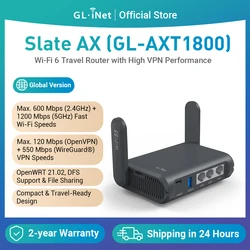 GL.iNet GL-AXT1800 (Slate AX) Wi-Fi 6 Gigabit Travel Router,Client&Server, OpenWrt, Adguard Home, Parental Control