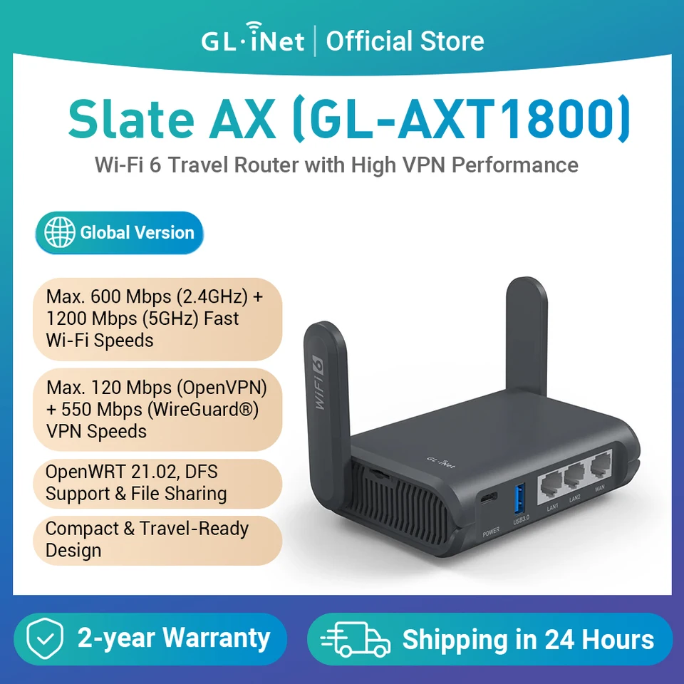 GL.iNet GL-AX1800 無線LANルーター ACアダプター付き GL.iNet GL-AXT1800 (Slate AX) Wi-Fi 6 ギガビット トラベル ルーター