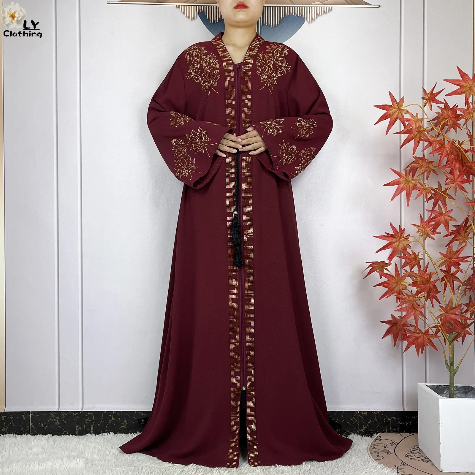 Nowa afrykańska abaja muzułmańska dla kobiet elegancka sukienka szyfonowa otwarte łańcuszki luźny krój Femme szata Islam Dubai sukienki imprezowe z