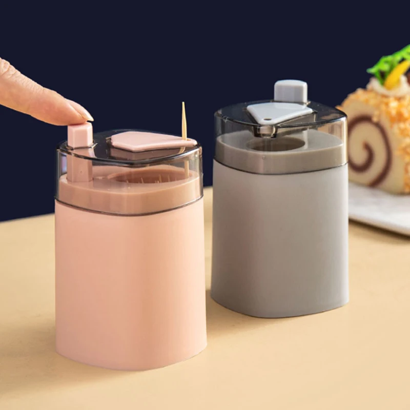 Wheat Straw Automatic Toothpick Holder Container Portable Household Toothpicks Dispenser Storage Box