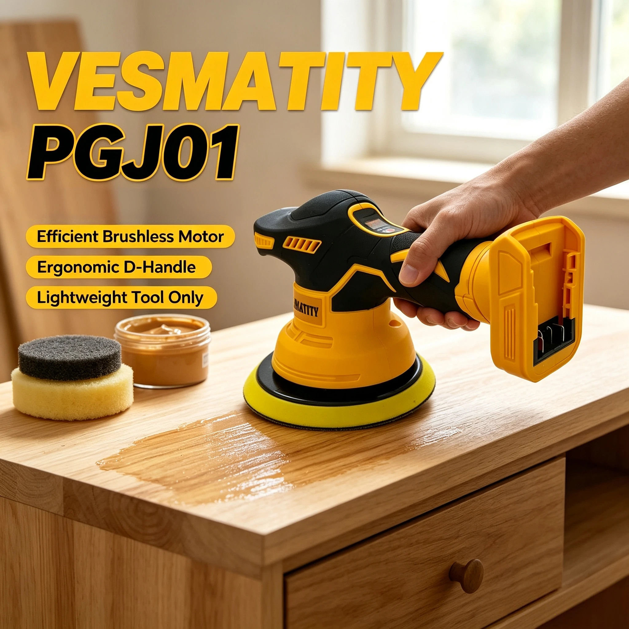 VESMATITY 8 Gears Digital Display Cordless Car Polisher Electric Polisher Auto Waxing Polishing Machine for DeWALT Tool Max