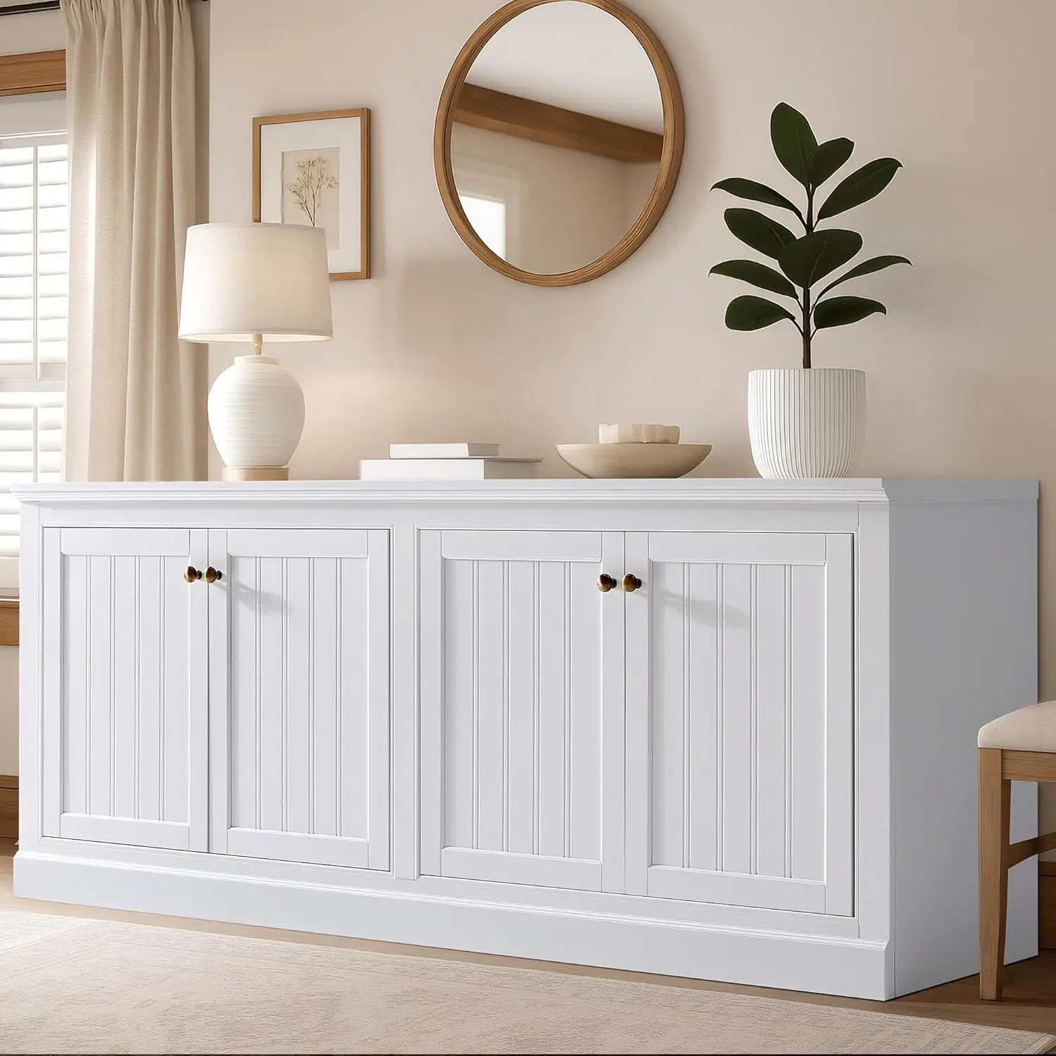 

72 Inch Farmhouse Side Panel Buffet Cabinet with Barn Door, Storage Console Table with Adjustable Shelf, Coffee Bar/TV Stand