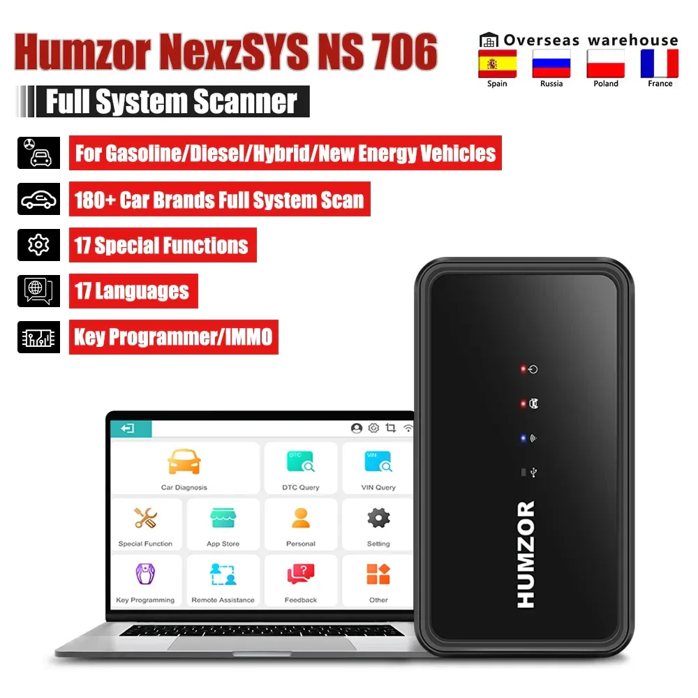 Humzor NexzSYS NS706 NS 706 Car Diagnostic Full System All Car OBD2 Scanner 17 Reset Auto ECU Key programmer Tool pk Thinkdiag 2