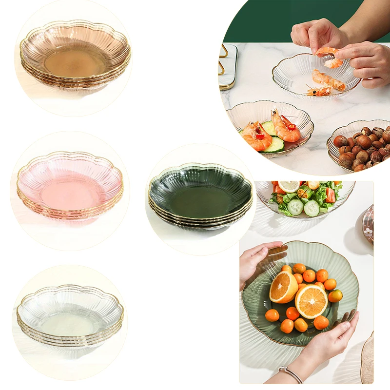 Transparent Fruit Plate Salad Plates Round Edge Stackable Snacks Platter Unbreakable Dinner Plate for Salad Dessert Storage