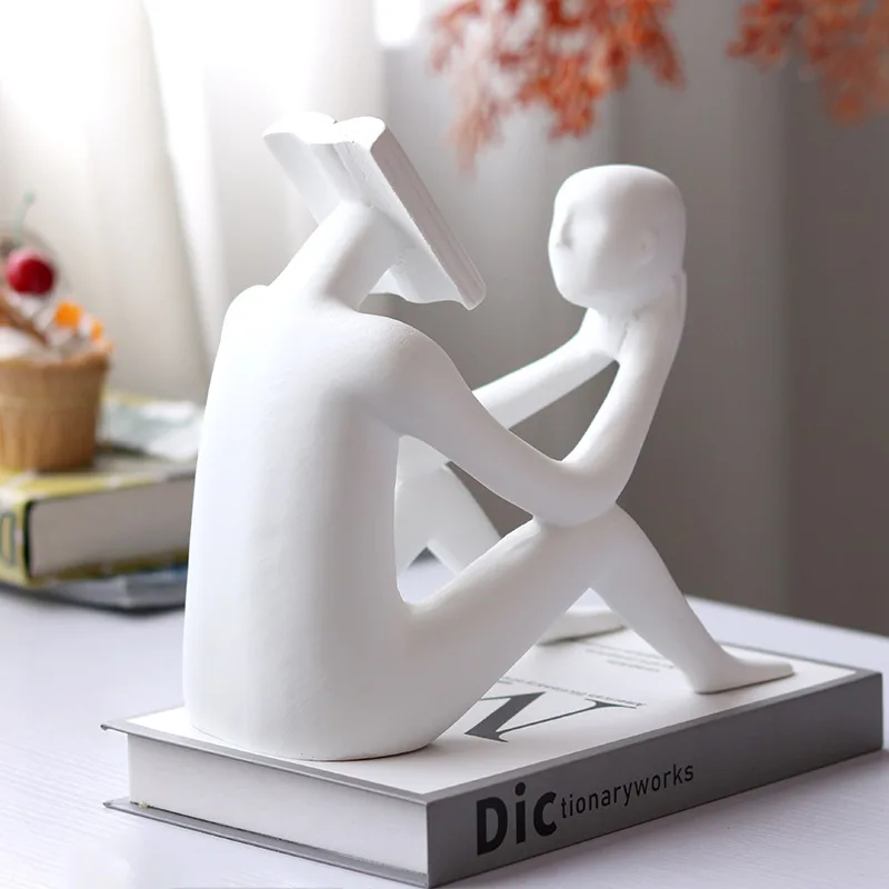 Nordic Abstract Resin Reading Figures Sculpture Ornaments Sales Office Hotel Front Desktop Thinker Statue Crafts Home Decoration