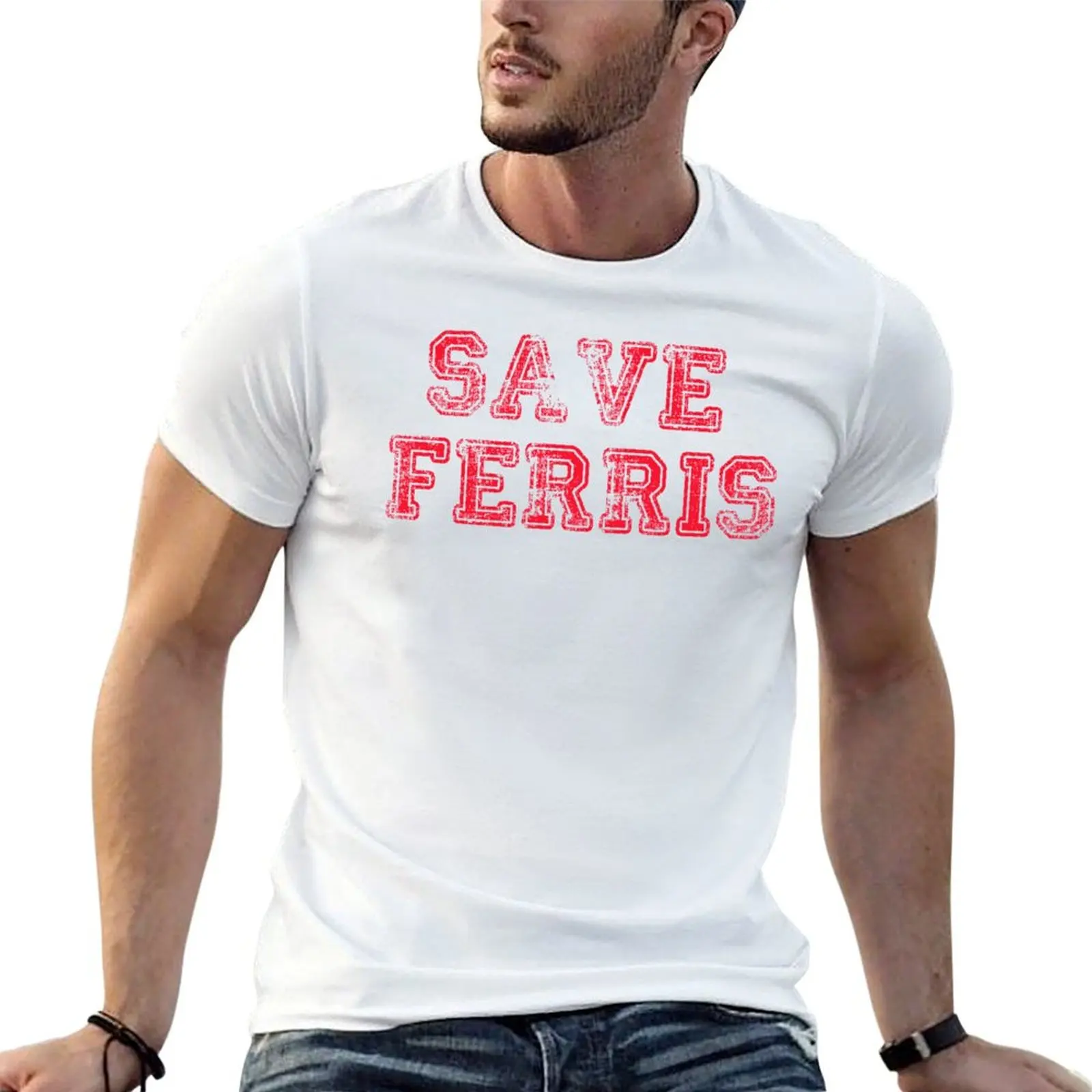 SAVE FERRIS DESIGN, 80s Movie Style Logo, T-Shirt Work Outdoor T-Shirt for Men