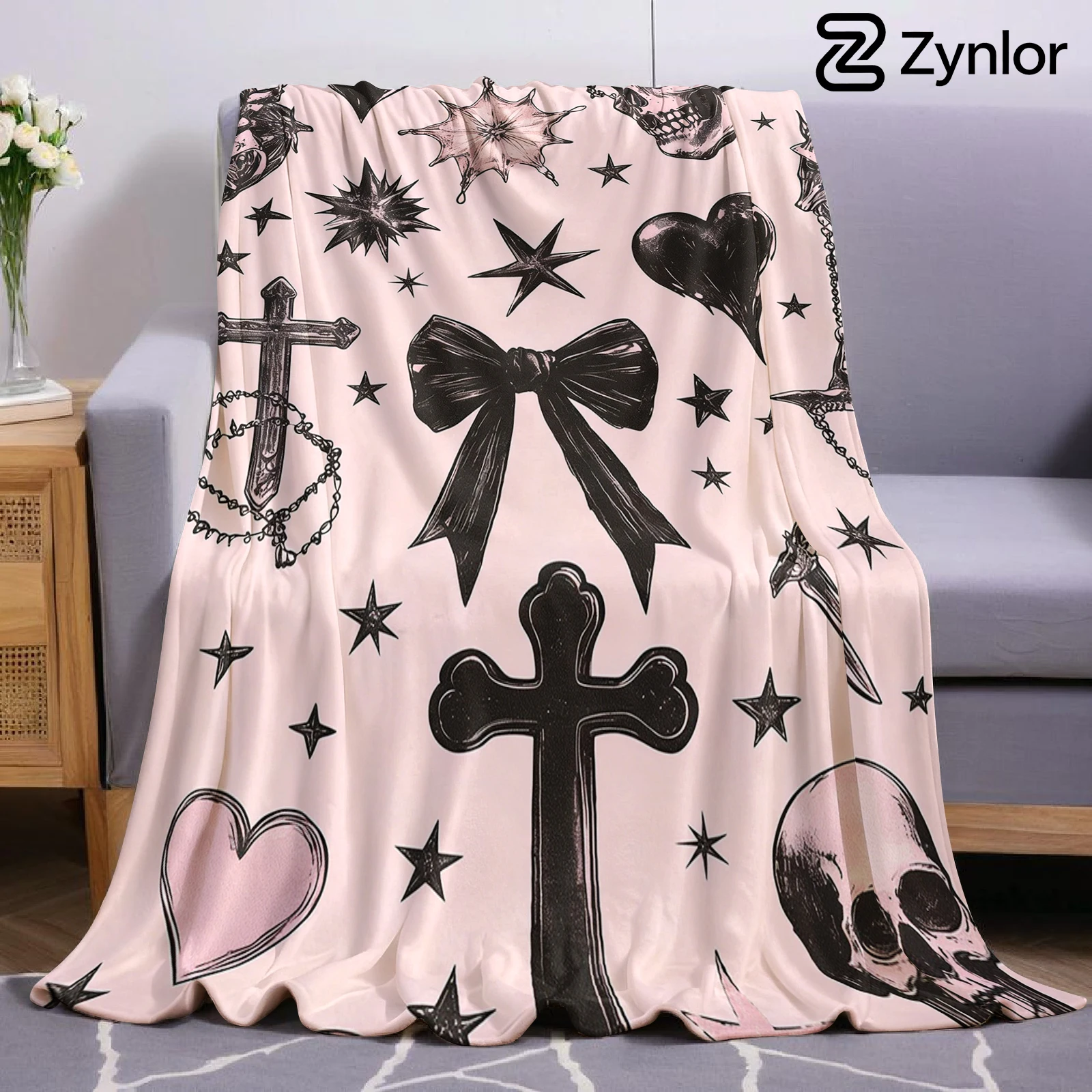 Pink Gothic Edge Lightweight Microfiber Flannel Blanket Soft Warm Cozy Throw All Season for Bed Sofa Office Travel Gift