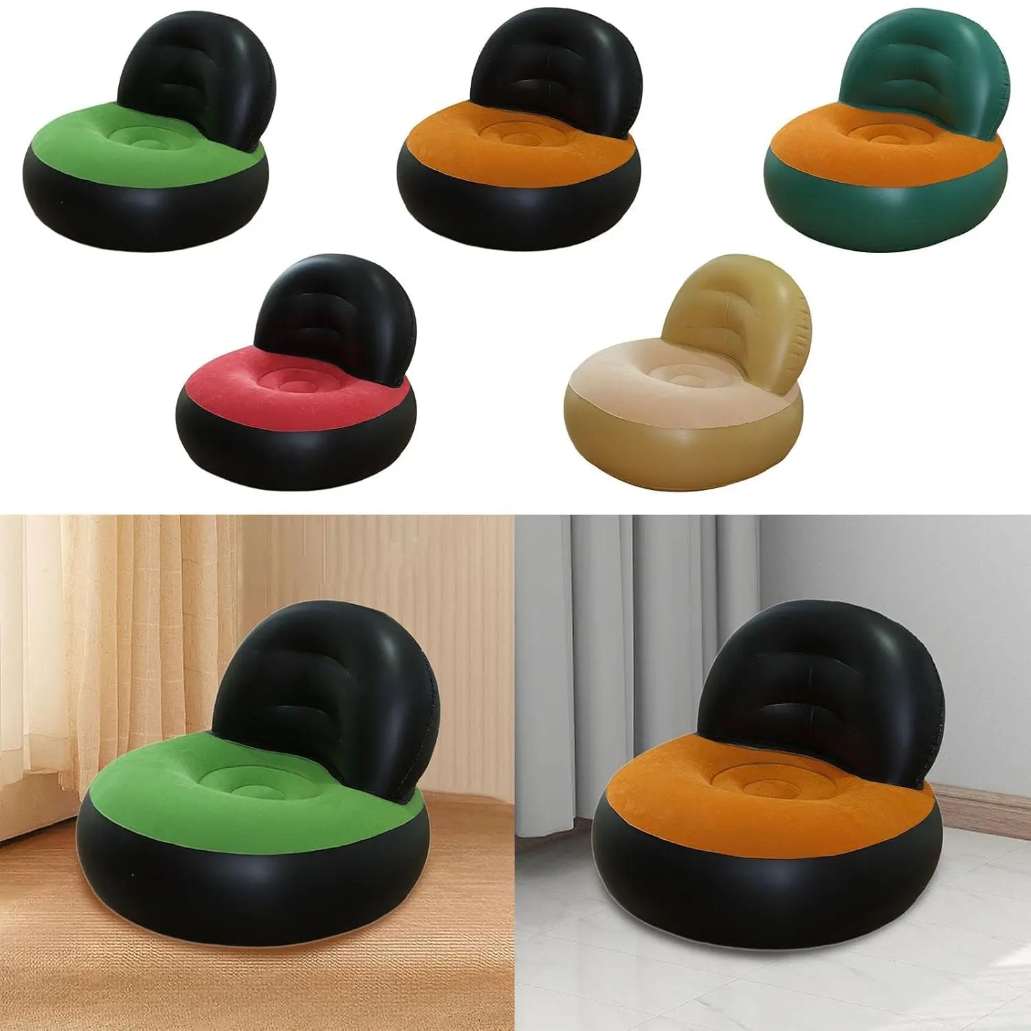 Inflatable Sofa PVC L Shaped Air Couch for Camping Outdoor Home Living Room Black and Green|Home & Garden | Furniture
