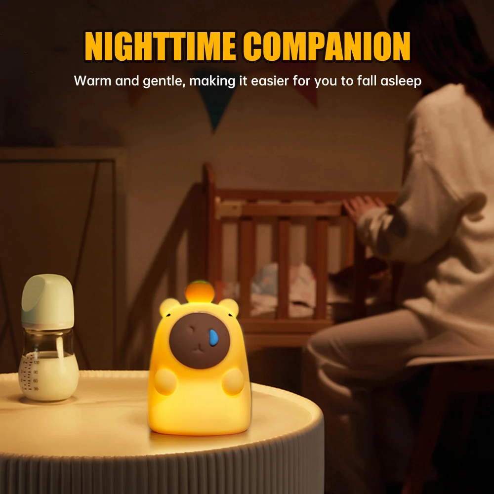 LED Night Lights Silicone Cute Guinea Pig Capybara Sleep Night Lamp USB Rechargeable Bedroom Ambient Pat Light Home Room Decor