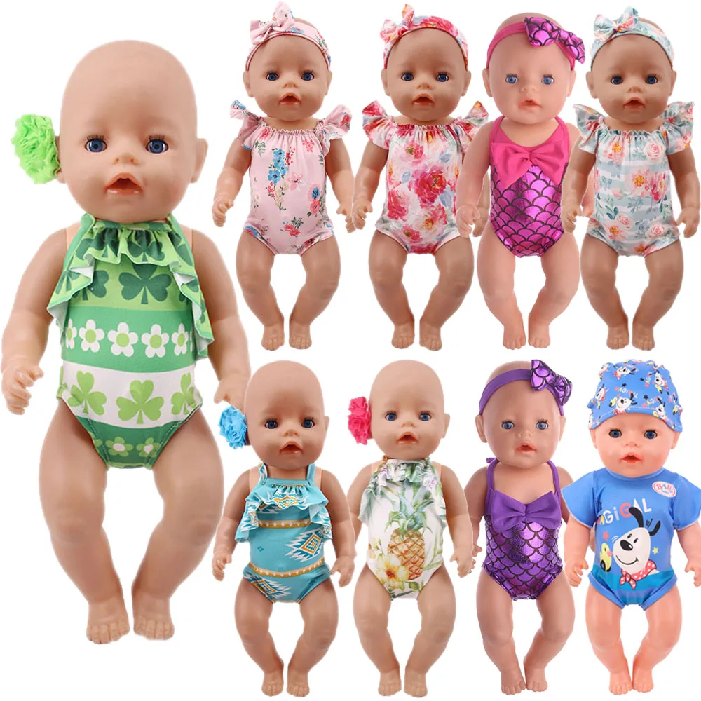 Head Flower Swimsuit Fish Scale Style For 43Cm Baby Items&18Inch American Doll Girl,Generation Born Baby Accessories For Clothes