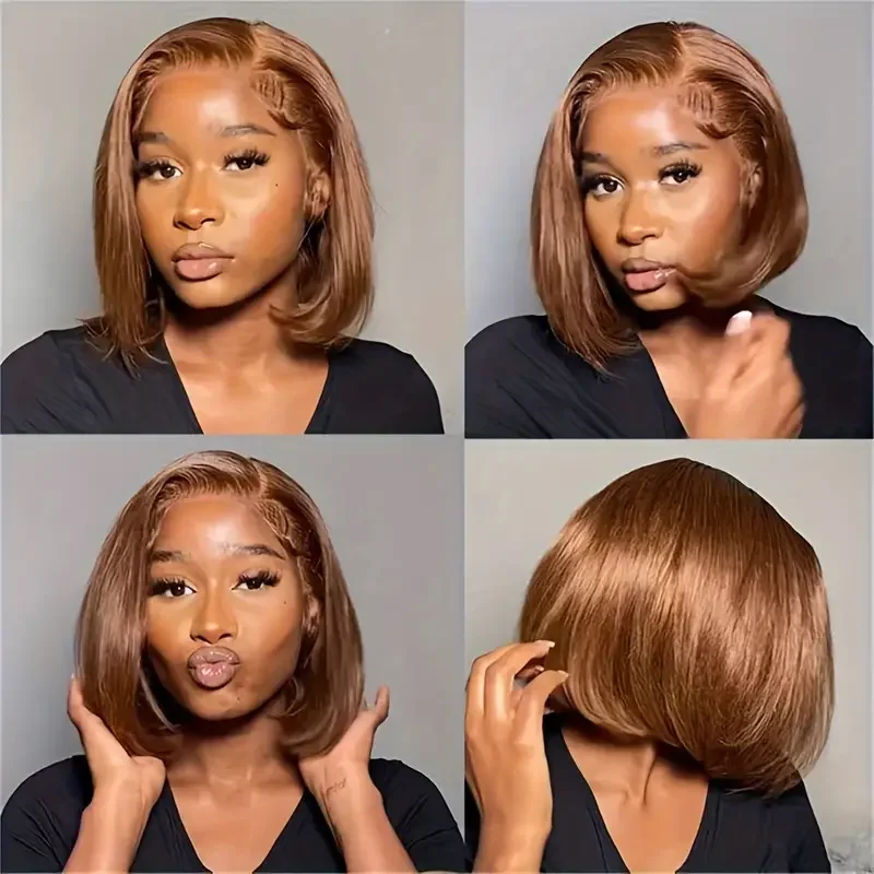 Chocolate Brown Straight Bob Wigs 13×4 Transparent Lace Front Human Hair Wig Pre Plucked Natural Hairline Top Quality Cheap Wigs