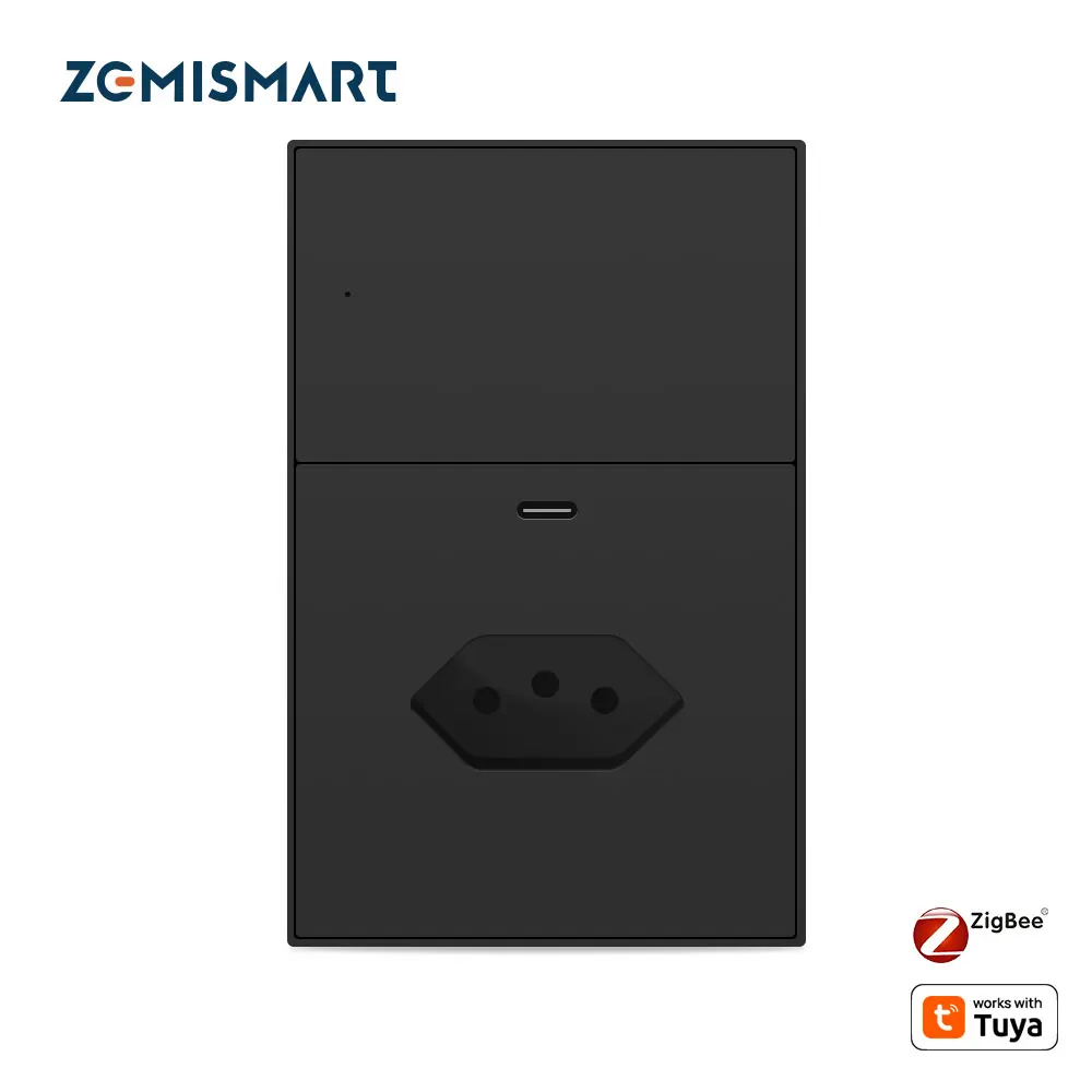 Zemismart 10A Zigbee Brazil Outlet with Type-C Charging Port Works with Tuya Smart Brazilian Wall Socket Alexa Google Home Voice