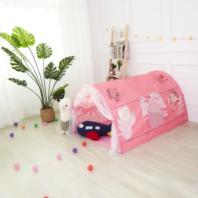 Casa de juegos divertida con cúpula 2 en 1, tienda interior portátil para niños con patrones de carritos de princesa y mundo marino, decoraciones para habitación infantil