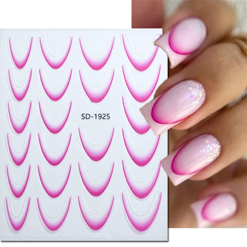 5D Embossed Nail Art Decals Gradient Color Line Design French Adhesive Sliders Nails Stickers Decorations For Manicure
