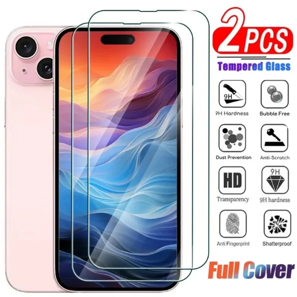 

2 шт. HD прозрачное закаленное стекло для iPhone 17 15 16 Pro Max 17 Air 16e Защитная пленка для экрана для iPhone 14 13 12 Pro XR XS 13 12 Mini