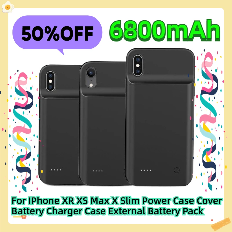 

For IPhone XR XS Max X Slim Power Case Cover Battery Charger Case External Battery Pack 6800mAh