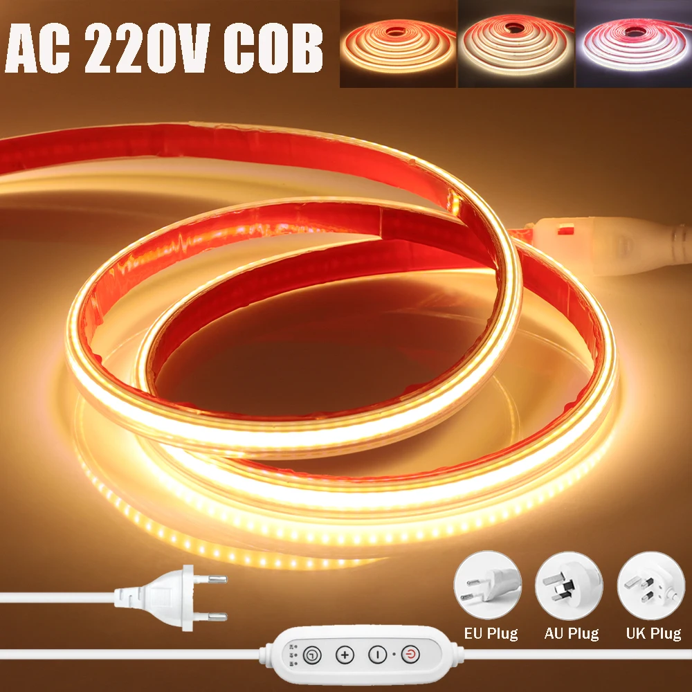

AC 220V COB LED Strip Timing Dimmable Flexible LED Tape Ribbon 288LEDs/M Waterproof Rope Light Linear Lighting EU/UK/AU Plug