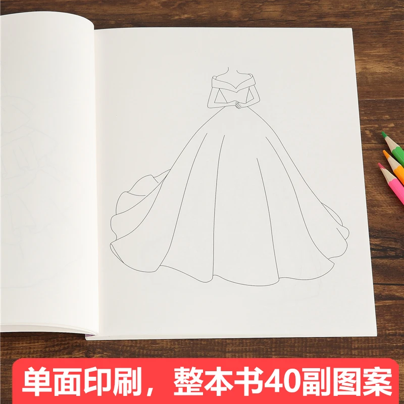 40 Jurken om Stijl Mode Avondjurk Banket Volwassen Kinderen Kleuren Gecoat Boek Kleur Tape Plakboek Notebook 19 * 23 cm