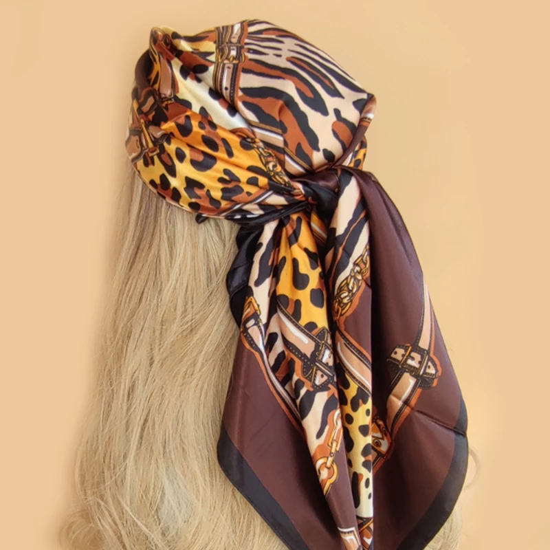 Women Silk Scarf Euro Green Square Head Scarves Wraps Luxury Brand Quality Female Foulard Satin Shawls and Wraps 90*90