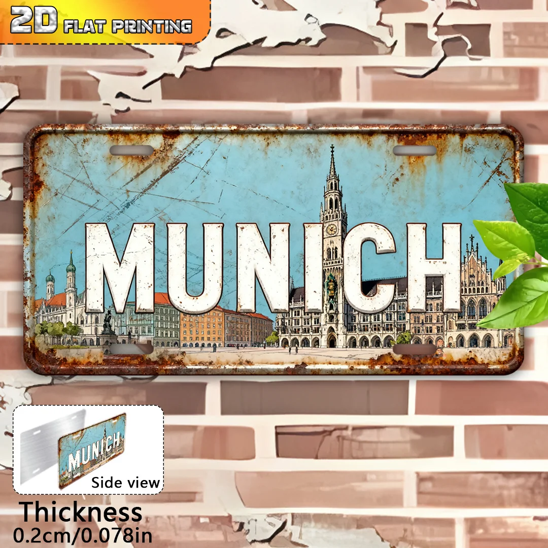 Letrero Plano 2D de la Alcaldía de Múnich, 1 Pieza, Apto para Decoración del Hogar y la Oficina - Diseño Vintage con el Logotipo de Múnich