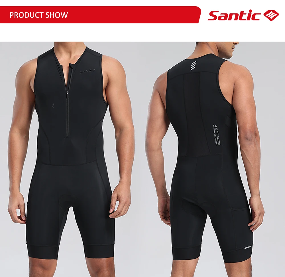 Santic Herren-Triathlon-Radanzüge, ärmellos, mit Schwamm gepolstert, schnell trocknend, zum Laufen, Schwimmen, Triathlon KM25C03028 – Detail 8