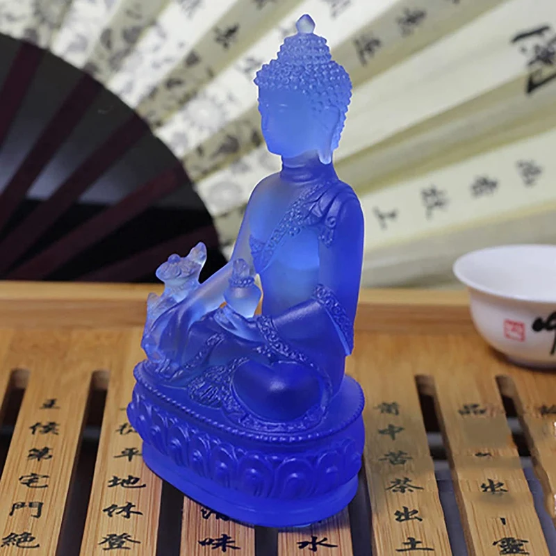 Tibetan Medicine Buddha Statue,Translucent Resin Buddha Sculpture Meditation Decor Spiritual Decor Collectible