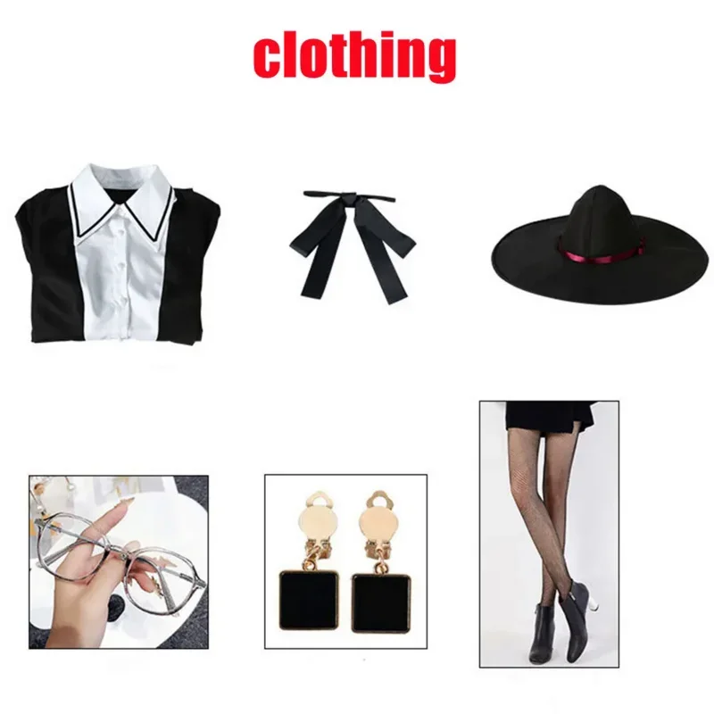 Disfraz de Cosplay de Anime Spy X Family para mujer, conjunto de sombrero de metal completo, vestido negro, ropa de Halloween y Carnaval