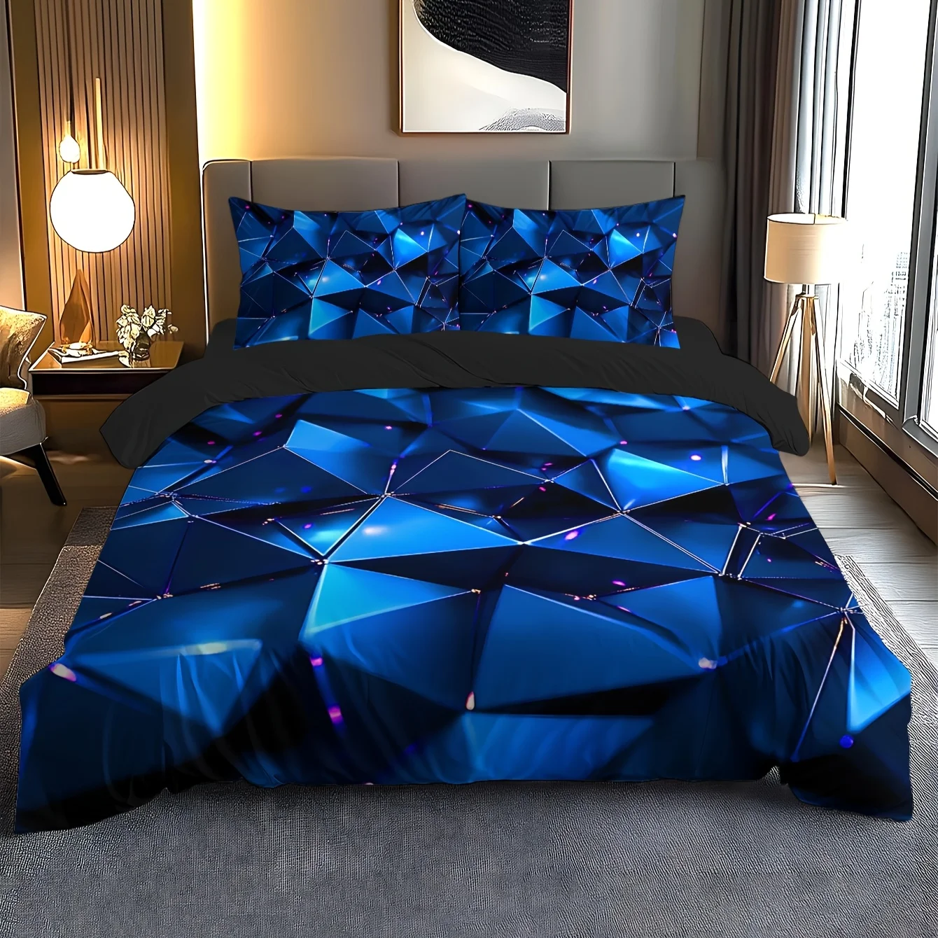 

Tech Geometric Pattern Duvet Cover Set Breathable Suitable for All Seasons Bedding Set, Digital Print Design, Machine Washable