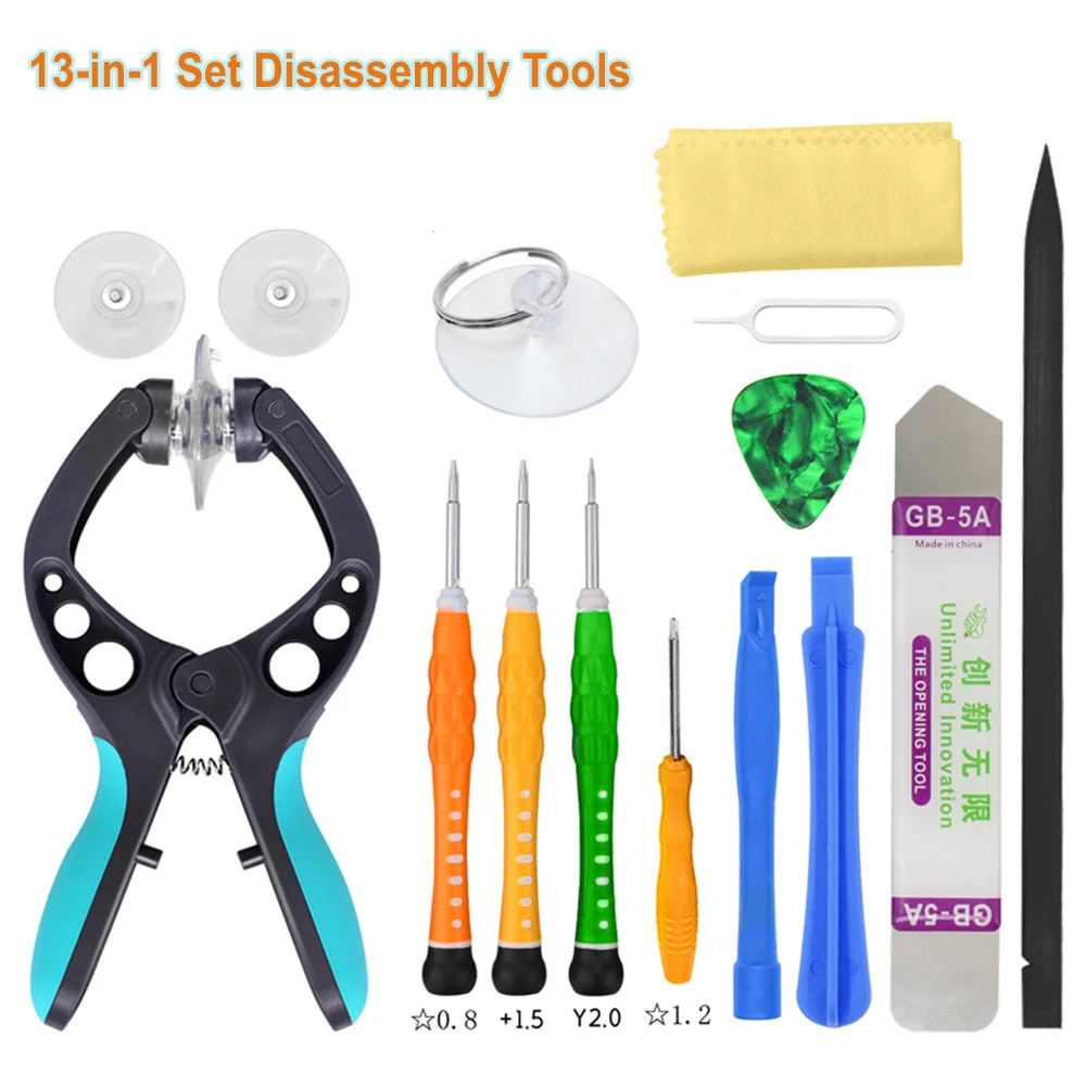 13-in-1 Disassembly Kit Suitable for Apple Phones, IPads and Android Phone Tablets. It Comes with a Handheld Suction Cup.