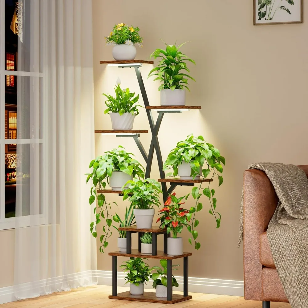 Plant Stand with Grow Lights, 8 Tier Indoor Plant Shelf, Corner Stands, 51