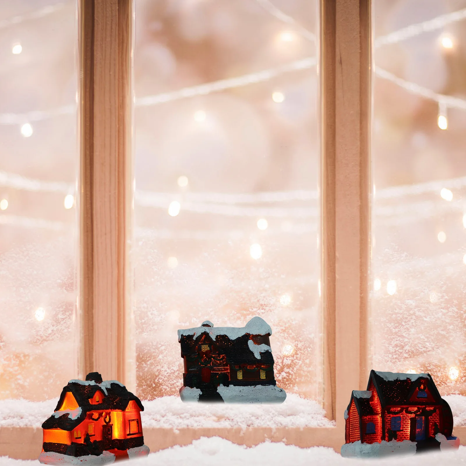 

3pcs Christmas Resin Luminous House Ornament Desktop Decor For Xmas Party Mini Landscape Decoration Festive Home Office Display