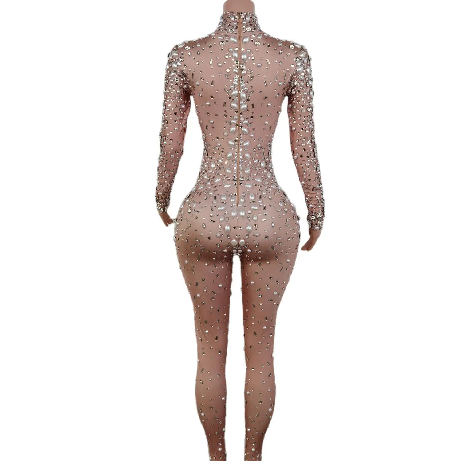 Sparkly Stones tuta Spandex Stretch Unitard Shining Dance Costume tuta intera Nightclub Outfit Leggings