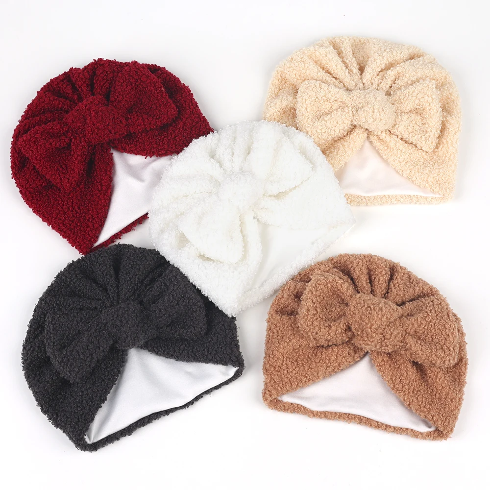 Baby Hats Knot Turban Teddy Fabric Thick Ear Warmer Infant Indian Hat for Boys Girls Cashmere Bonnet Caps Baby Hair Accessories