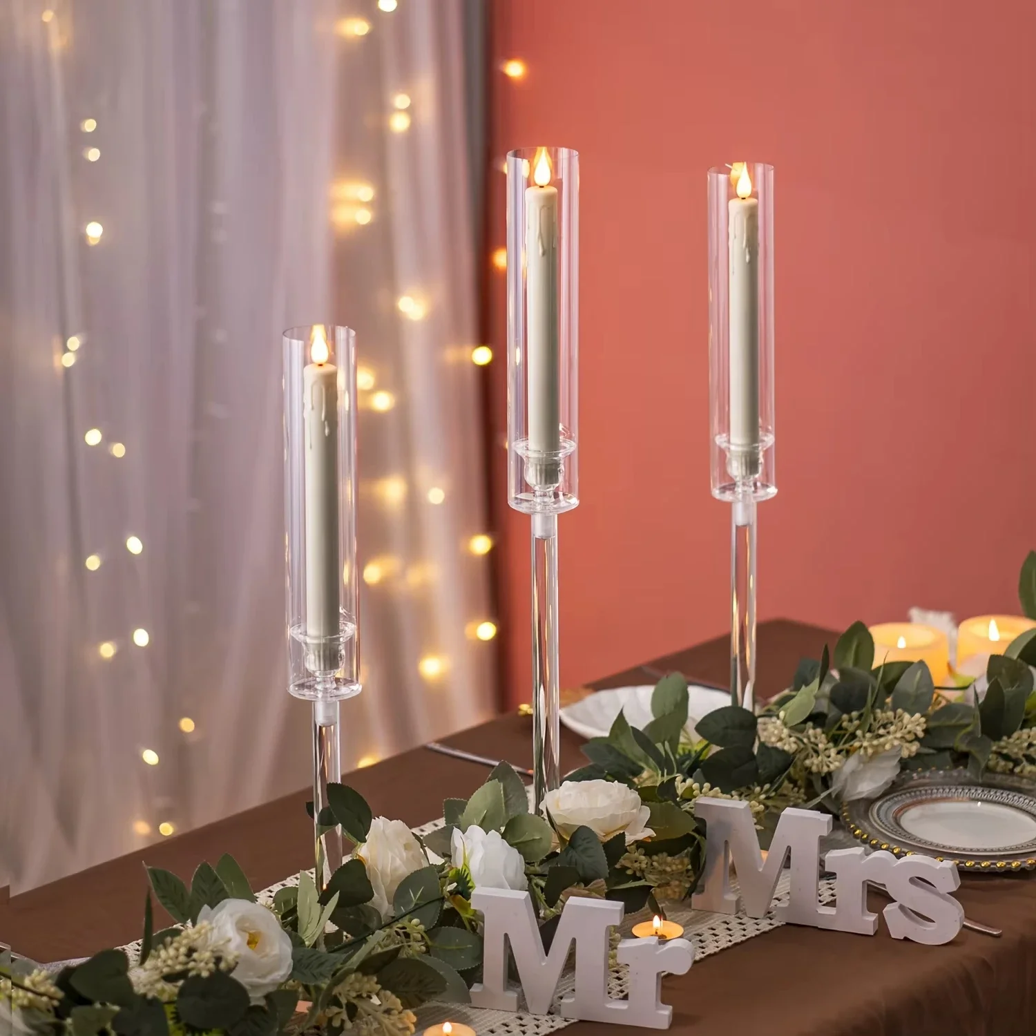 10set Crystal Candle Holders Acrylic Candlestick Road Lead Candelabra Centerpieces for Wedding Christmas Decorations