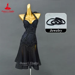Latin Dance Competiton Dress for Women Customsized AB Stones Rumba Chacha Tango Performance Skirt Adult Child Latin Dresses