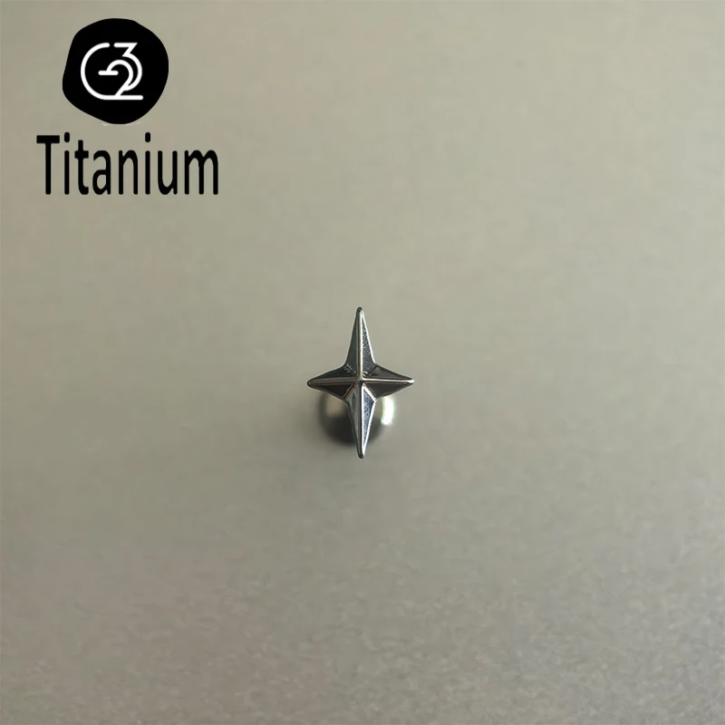 

ASTM F136 G23 Titanium Four-Pointed Star Flat Back Ear Cartilage Earring Internally Threaded Helix Tragus Lip Rings Piercing 16G