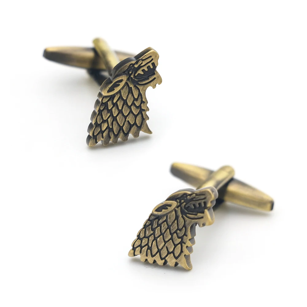 iGame Men's Fashion Cuff Links Bronze Color Direwolf Design Quality Brass Material Wolf Cufflinks Wholesale & Retail