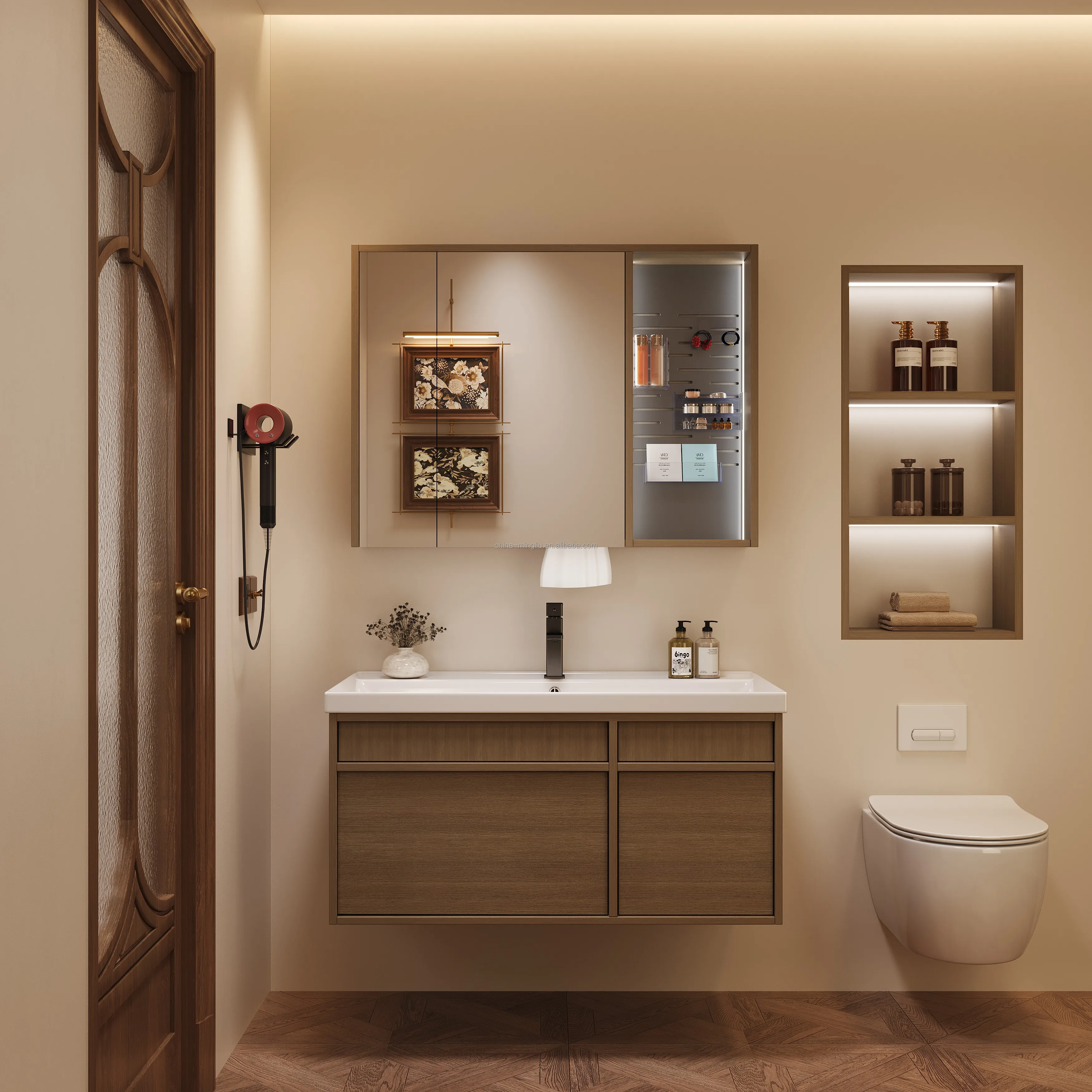 Mirrored Cabinet,Villa Master Bedroom European Retro Ceramic Basin Bathroom Cabinet Hotel Wall Mounted Bathroom Mirror Cabinet