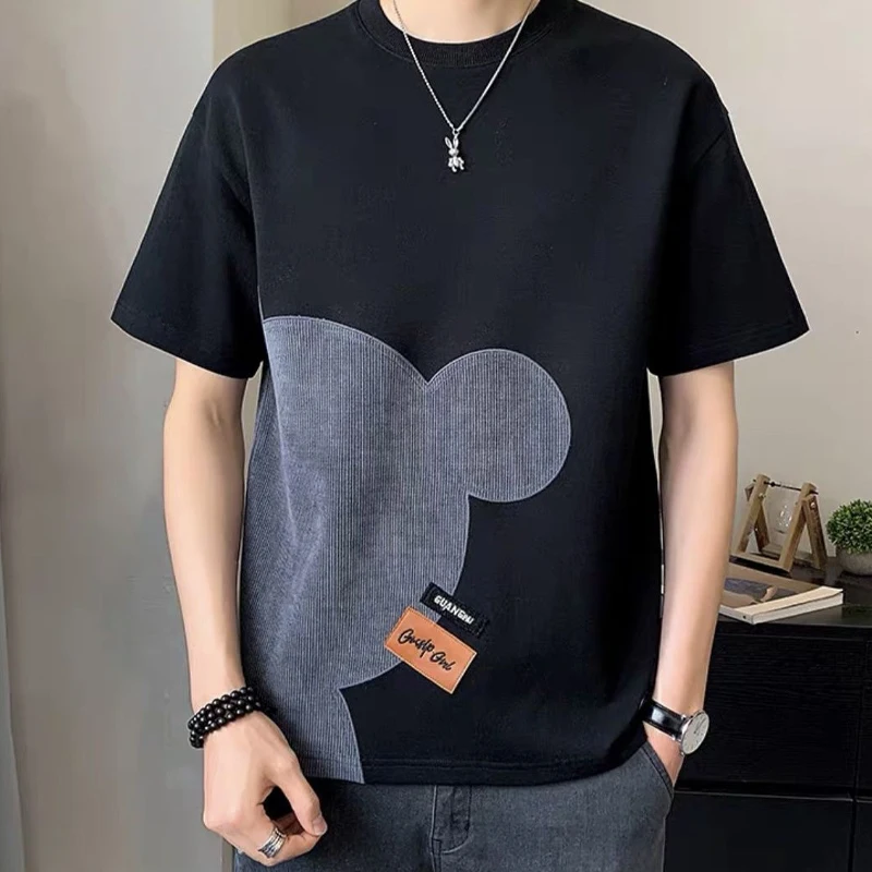 Men\'s Clothing Pullovers Loose Round Neck Simplicity Handsome Straight Printing Fashion Casual Streetwear T-Shirts Sprung Summer