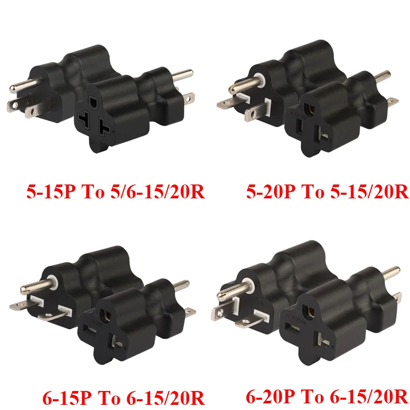 Black US Standard male to female power plug USA Canada 5-15P 5-20P 6-15P 6-20P to 5-15R 5-20R 6-15R 6-20R plug socket converter