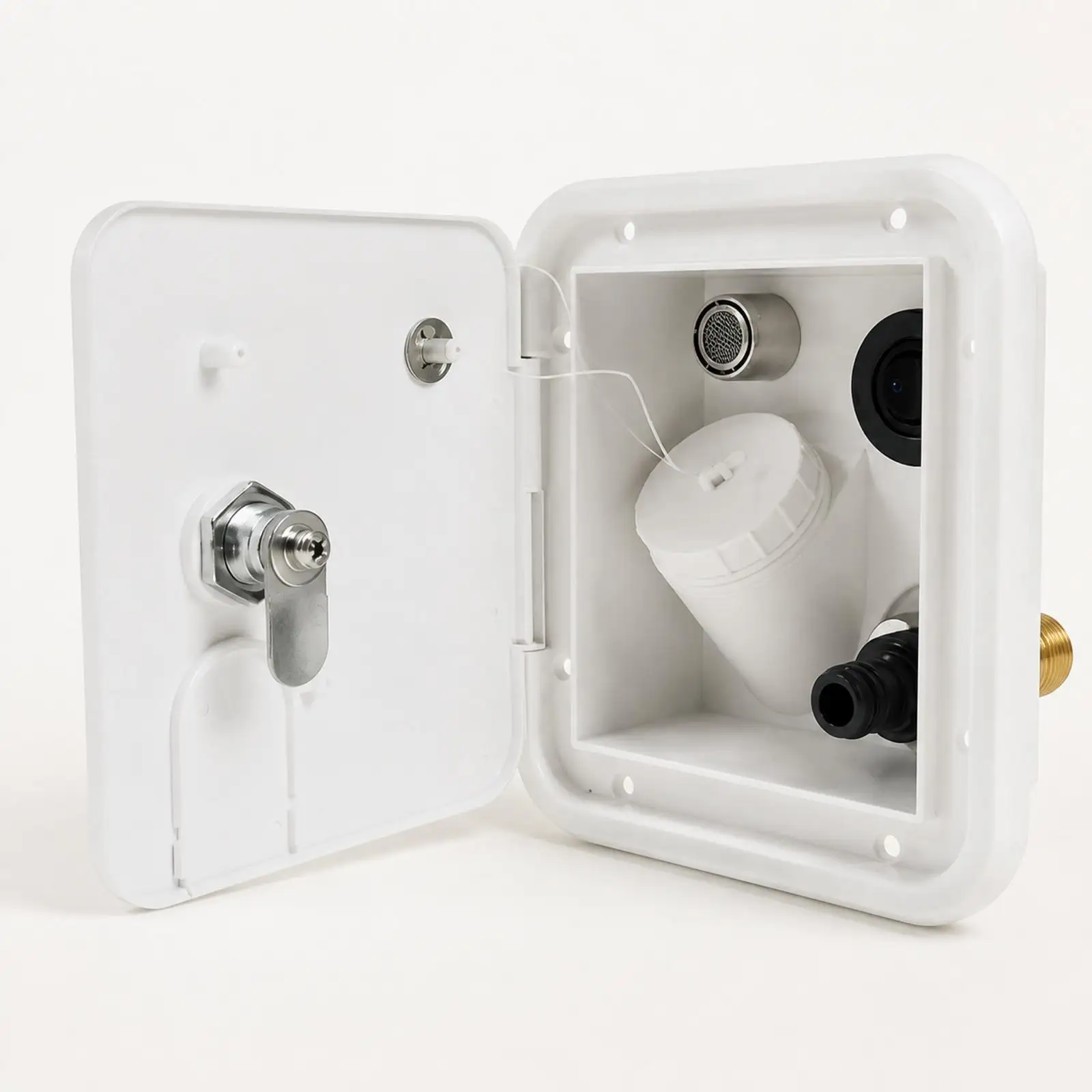 Camper Trailer Water Inlet Assembly with Hinged Lockable Lid 12V Switch for RV Tank Fill Port